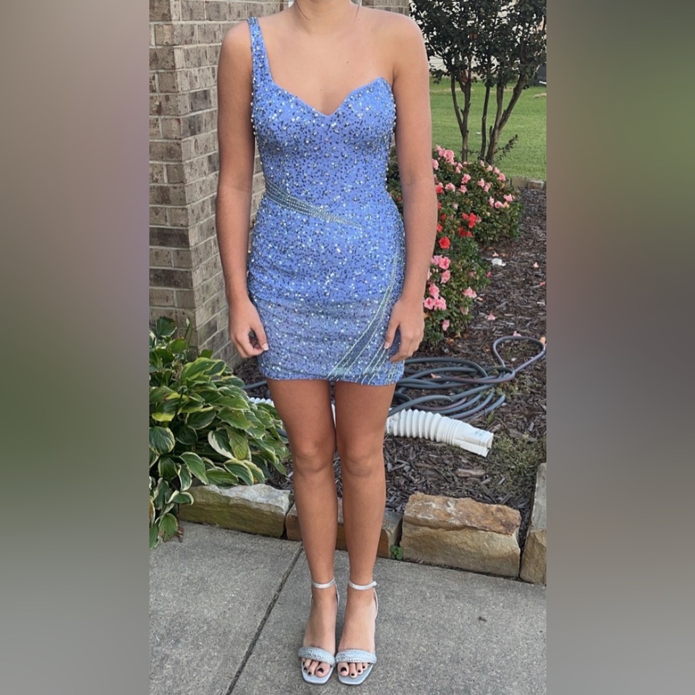 Stunning Blue Sequin One-Shoulder Dress
